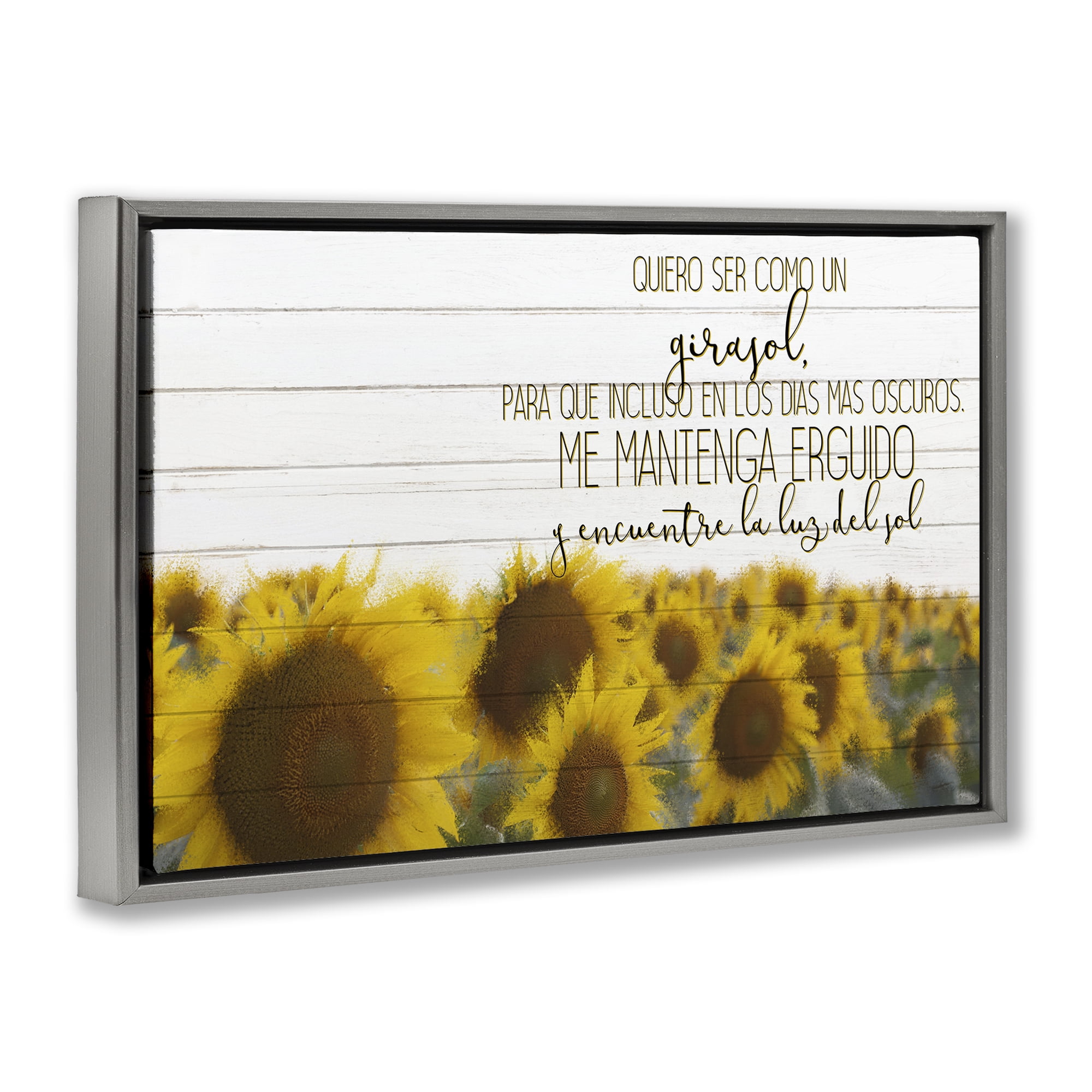 Stupell Industries Quiero Ser Como un Girasol Inspirational Quotes & Sayings Painting Gray Floater Framed Art Print Wall Art, 31 x 21