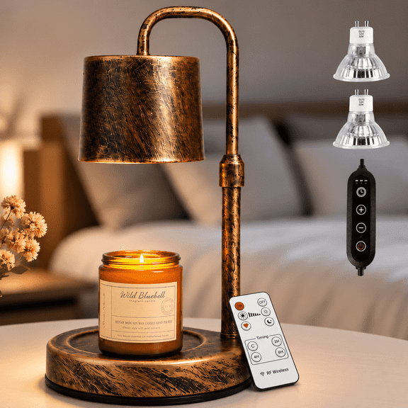Mehoom Vintage Metal Candle Warmer Lamp with Dimmer, Timer, and 2 Bulbs for Bedroom and Living Room
