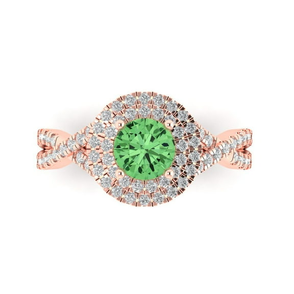 Clara Pucci 14K Rose Gold 1.31ct Green Solitaire with Accents Ring