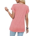 thumbnail image 3 of Fangasis Women Summer Tops Short Sleeve T Shirt V Neck T-shirt Ladies Breathable Tee Loose Dailywear Pink 2XL, 3 of 4
