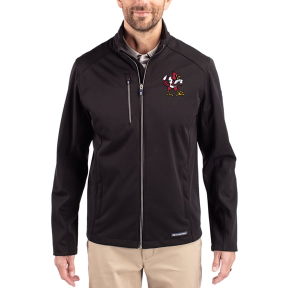 Men's Cutter & Buck Black Louisville Cardinals Evoke Eco Softshell Recycled Full-Zip Jacket