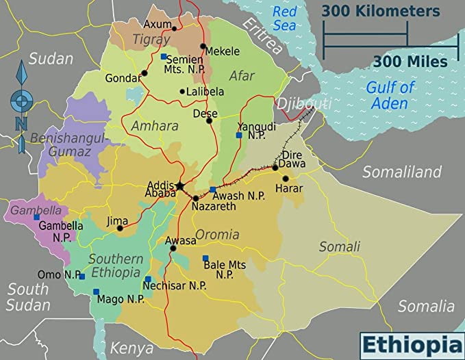 Iconic Arts Laminated 31x24 Poster Ethiopia Regions map - Walmart.com