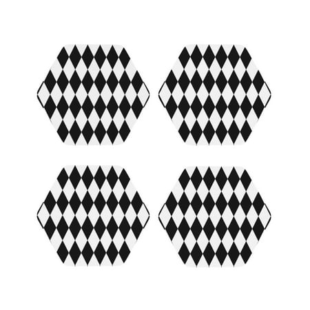 

Coasters Set of 4 - Black And White Diamonds Drink Coasters for Tabletop Protection Leather Coasters for Living Room Decor and Housewarming Gift Hexagon