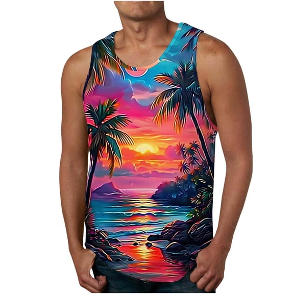 Xcmzpl Men's Lightweight Printed Tank Top Sleeveless Graphic Tee Shirts Comfortable Crew Neck Undershirt Daily Wear S-4XL