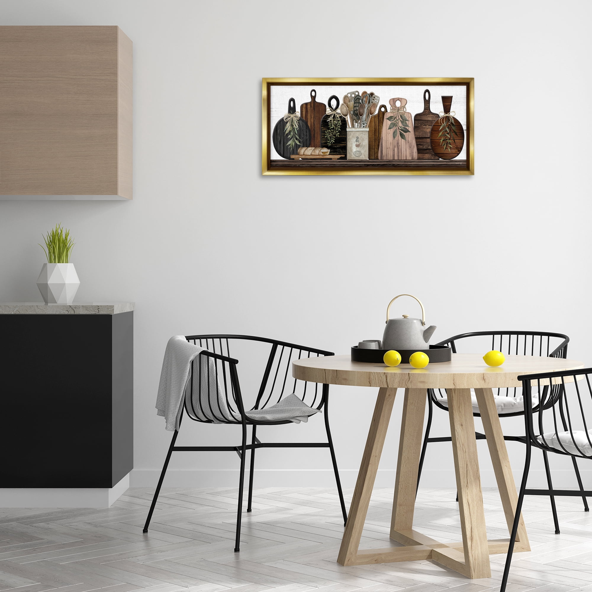 Stupell Industries Wooden Kitchen Items Food & Beverage Painting Gold Floater Framed Canvas Art Print Wall Art, 31 x 14