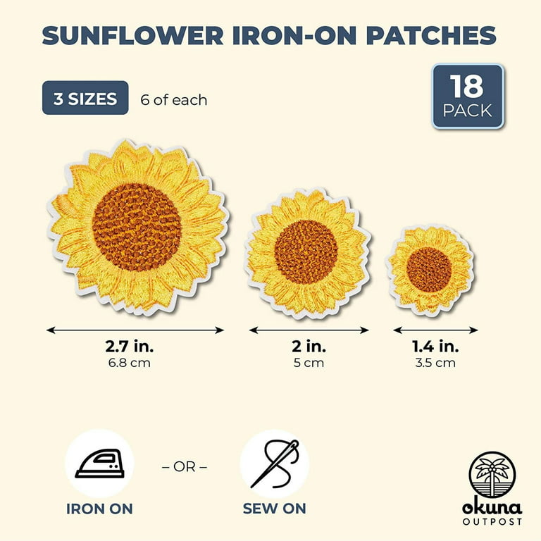 Iron On Patches, Sunflowers for Sewing, DIY Crafts (3 Sizes, 18 Pieces) 