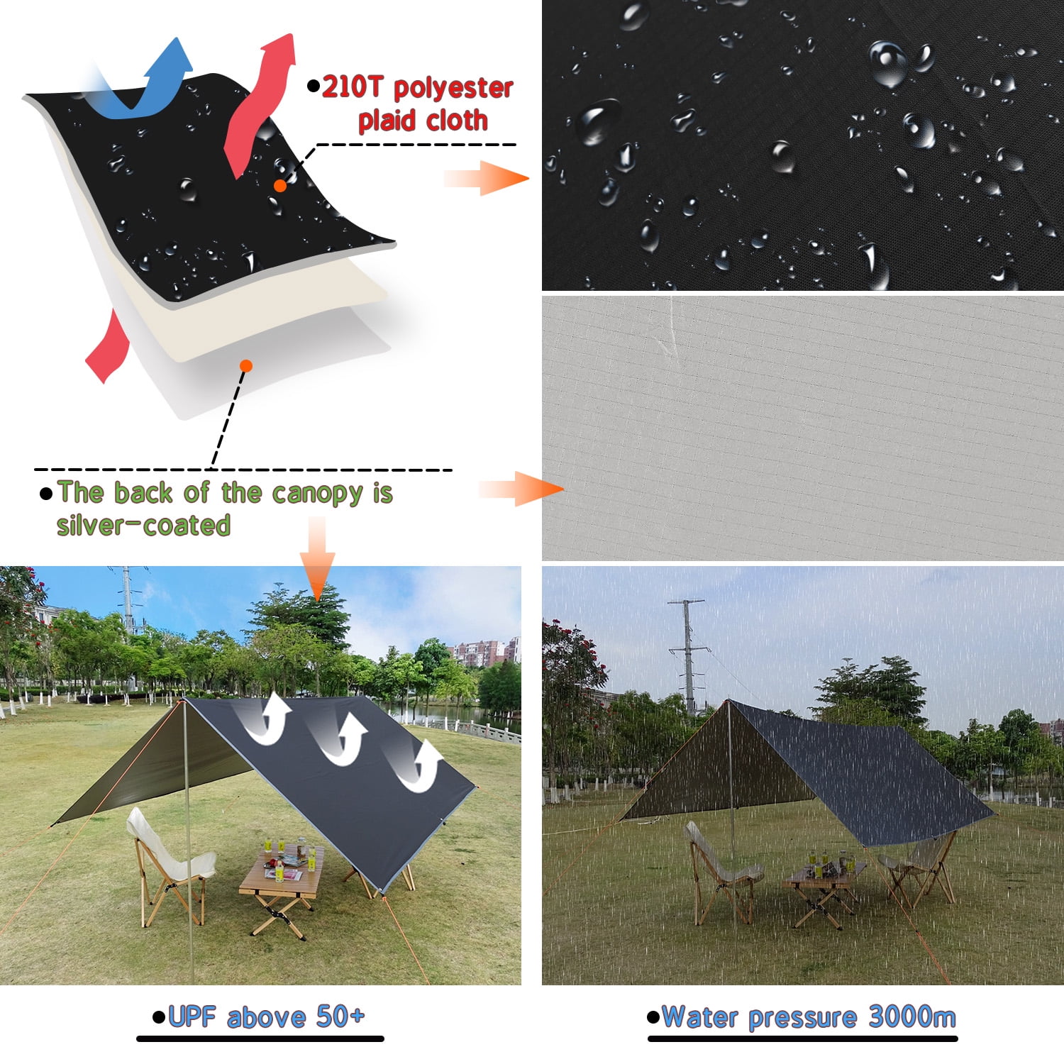 Top Lander 10X10ft Camping Tarp with Poles Waterproof Tarp Tent