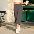 thumbnail image 4 of Capri Pants for Women Wide Leg High Waist Yoga Sweatpants with Pockets Causal Loose Pull On Lounge Pants Khaki S, 4 of 6