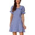 thumbnail image 1 of INSPIRE CHIC Vestido Mini de Cuadros Gingham con Cuello Peter Pan Rizado de los Años 60 M Azul, 1 of 6