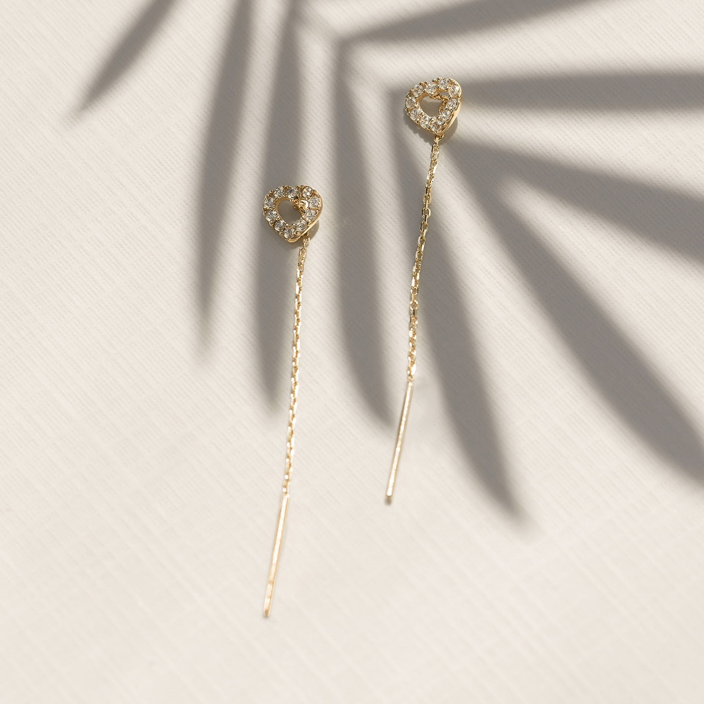 Gelin CZ Heart Threader Earrings in 14K Solid Gold for Women