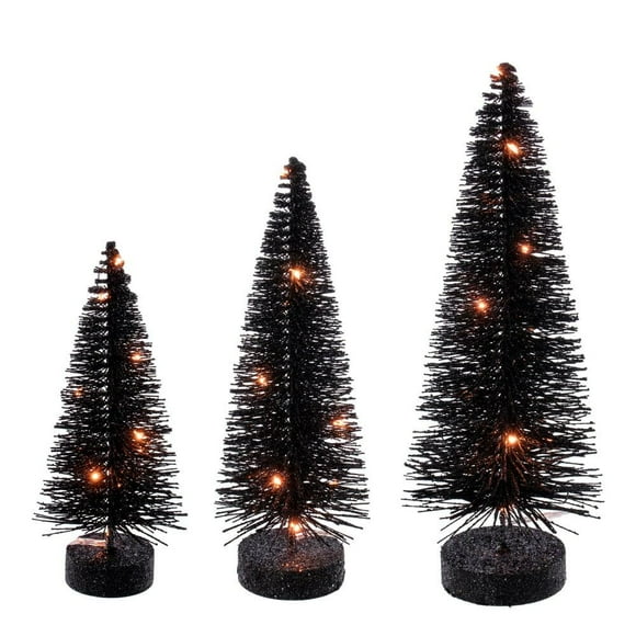 Conjunto de Árboles de Escobilla en Botella Vickerman Iluminados Negros de 20-25-30 cm