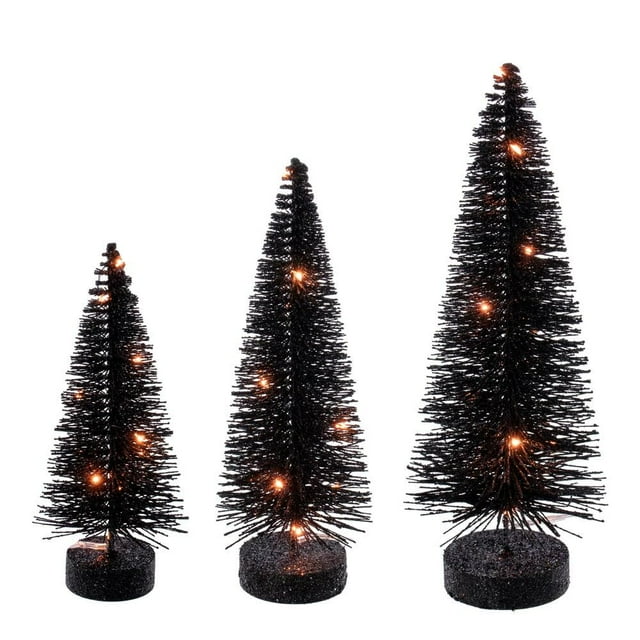 Conjunto de Árboles de Escobilla en Botella Vickerman Iluminados Negros de 20-25-30 cm