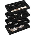 thumbnail image 1 of GFDYREE Jewelry Organizer Tray,Stackable Velvet Jewelry Trays,Drawer Inserts Earring Organizer For Women Girls Jewelry Storage Display Case for Rings Stud Necklaces,Set of 4(Black), 1 of 7