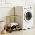 thumbnail image 4 of ToppiJoy Laundry Basket with Wheels, Metal Rolling Laundry Cart, Ventilated Hollow-Out Design for Bedroom, Laundry Room, Bathroom Gold, 4 of 10