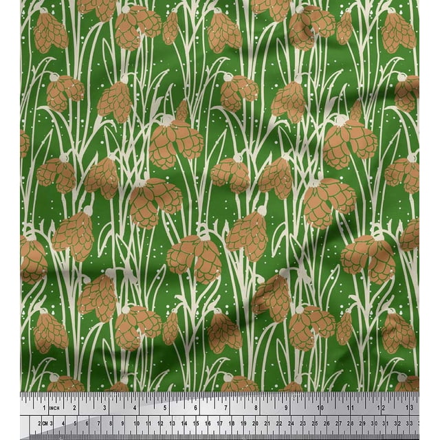 Soimoi Green Poly Georgette Fabric Dot & Flower Hand Drawn Print Sewing Fabric BTY 52 Inch Wide