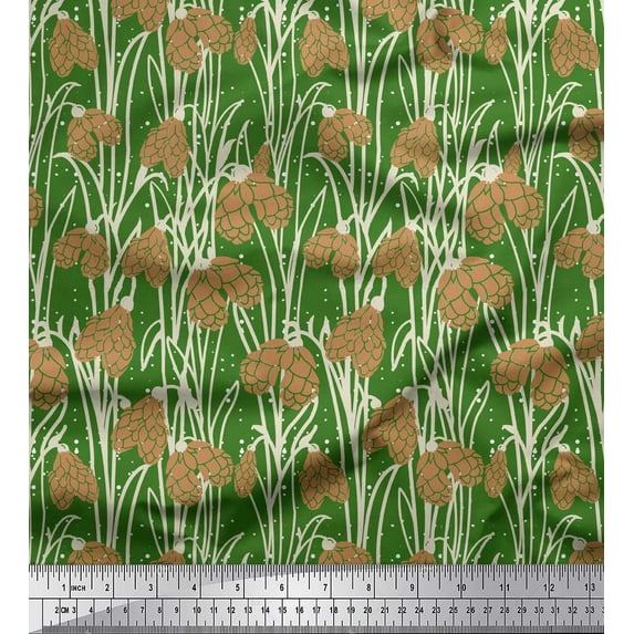 Soimoi Green Cotton Voile Fabric Dot & Flower Hand Drawn Fabric Prints by Yard 42 Inch Wide