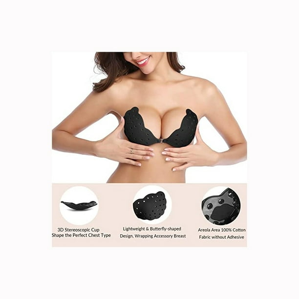 Sticky Bra, Breathable Strapless Bra Adhesive Push Up Backless Bras for  Women B Black