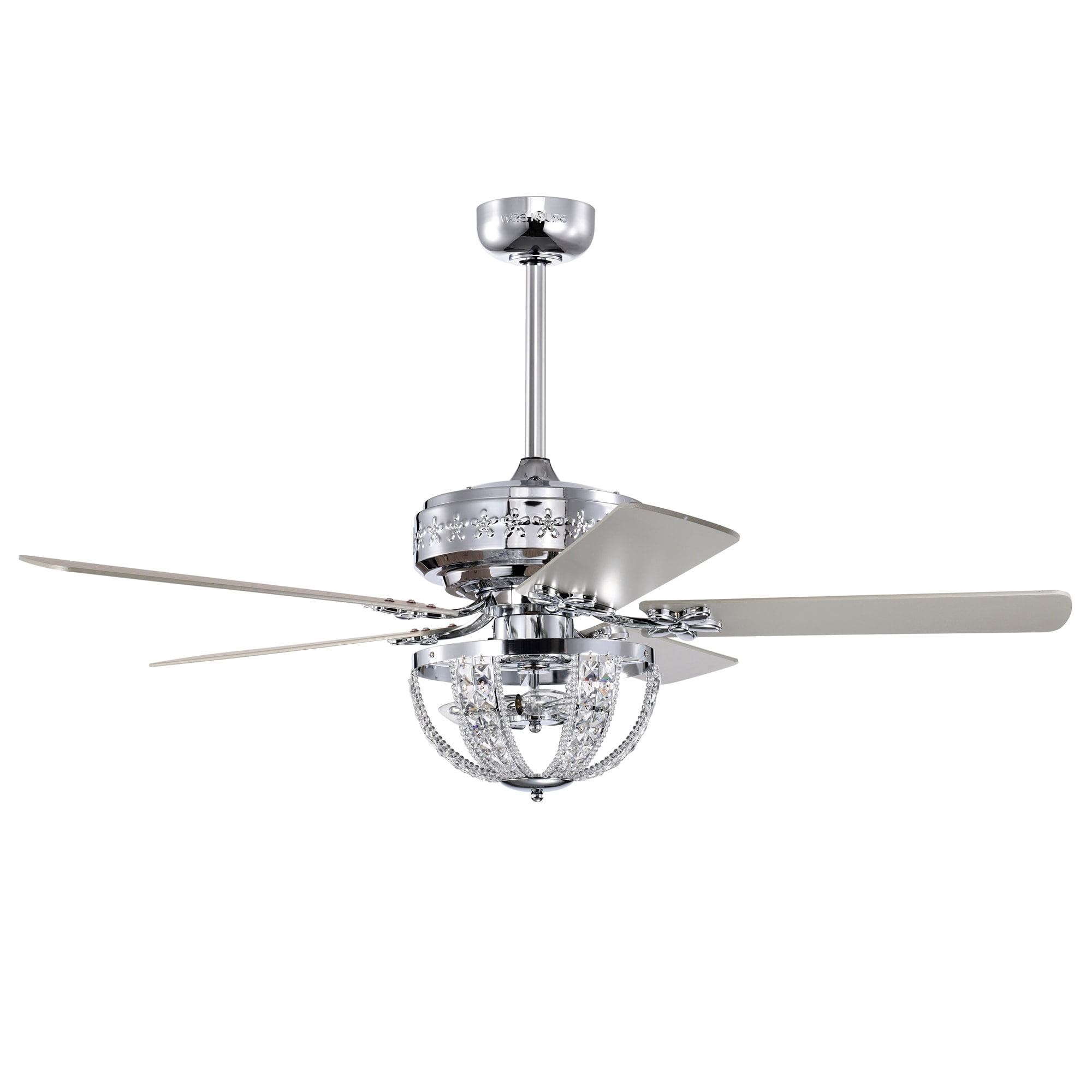 Warehouse of Tiffany AY13Y13CR Santana 52 in. 3-Light Indoor Polished Chrome Finish Ceiling Fan with Light Kit