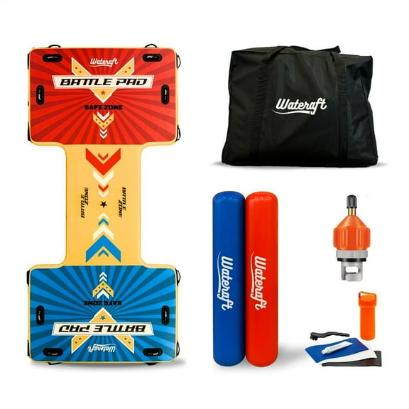 Open Box Wateraft Inflatable Battle Pad & Sticks, 13x6'Floating Raft Water Game