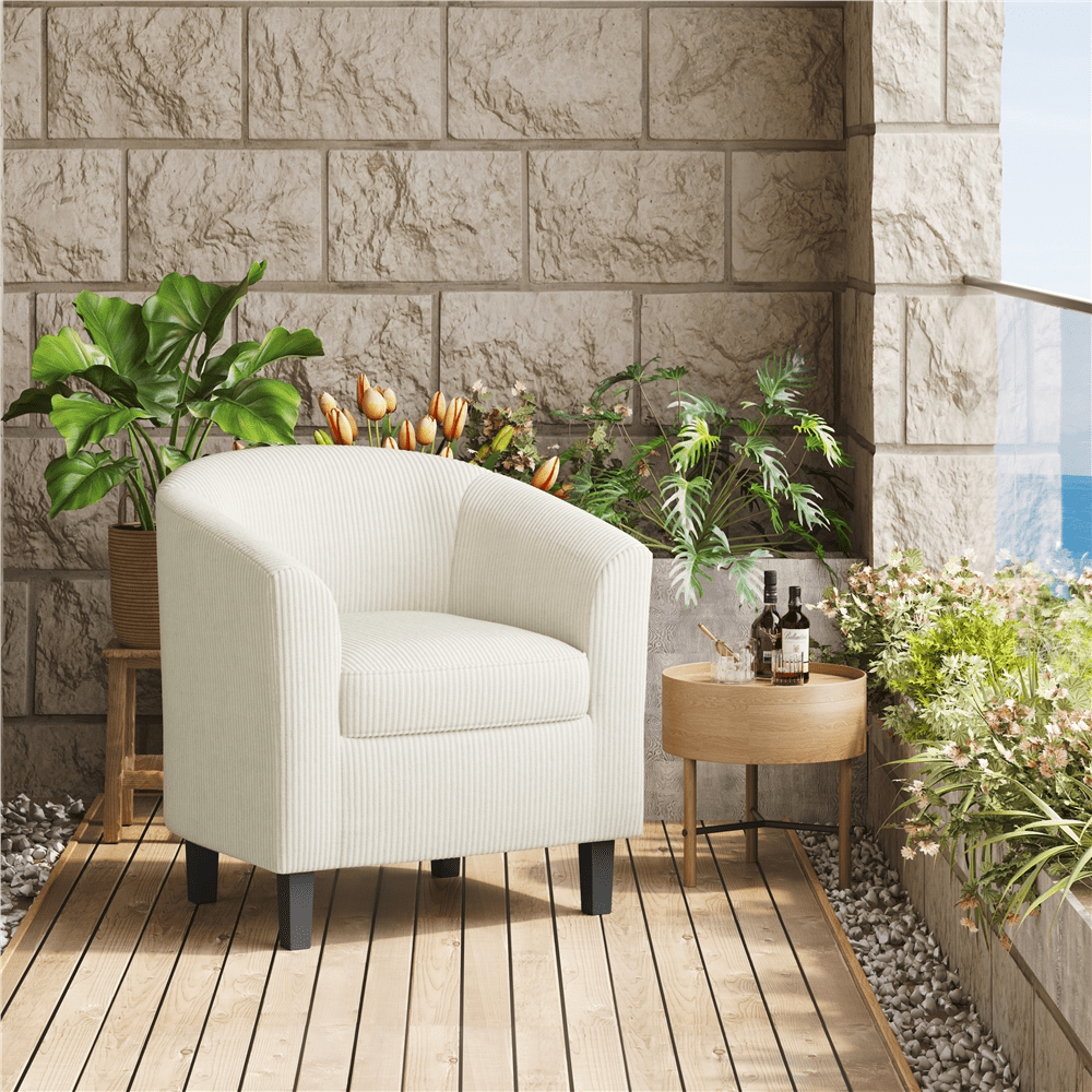 Renwick Upholstered Corduroy Fabric Accent Arm Chair for Living Room, Set of 2, Beige