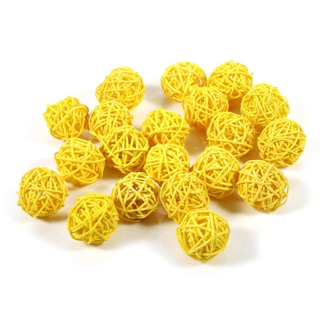 20Pcs Decorative Rattan Balls, Colorful Decorative Wicker Balls Ornaments for Table Wedding Christmas Birthday Party Decorations (Yellow)