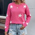 thumbnail image 2 of Ke1Clo Women Sweater Knitted Star Print Casual Fashion Round Neck Pullover Trendy Long Sleeve Loose Fall Winter Soft Comfy Tops Hot Pink M, 2 of 6