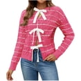 thumbnail image 2 of Women's Floral Print V Neck Long Sleeve Pullover Sweater Knit Top, Warm Soft Loose Fit Casual Fashion Tunic for Fall Winter Holiday Season | CSEONE,Hot Pink XL, 2 of 9