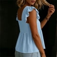 thumbnail image 4 of hlysgo Womens Square Neck Top Ruffle Short Sleeve Palazzo Tops Cute Smocked Babydoll Summer Blouses Light Blue,XL, 4 of 6