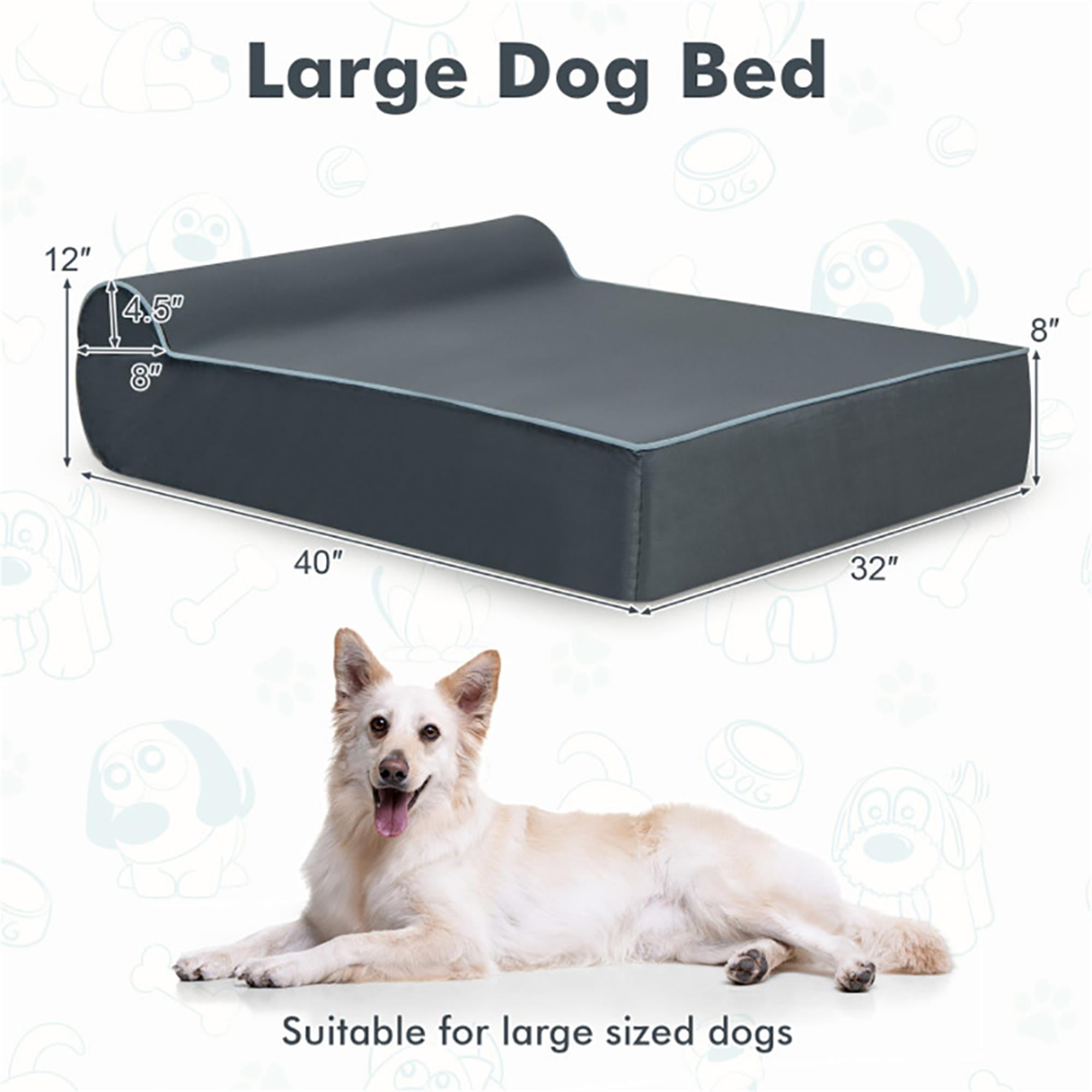 Kadyn 40" Orthopedic Dog Sofa for Large Dogs, Removable Washable Cover Dog Bed with Headrest, Cat Couch Pet Bed, Gray