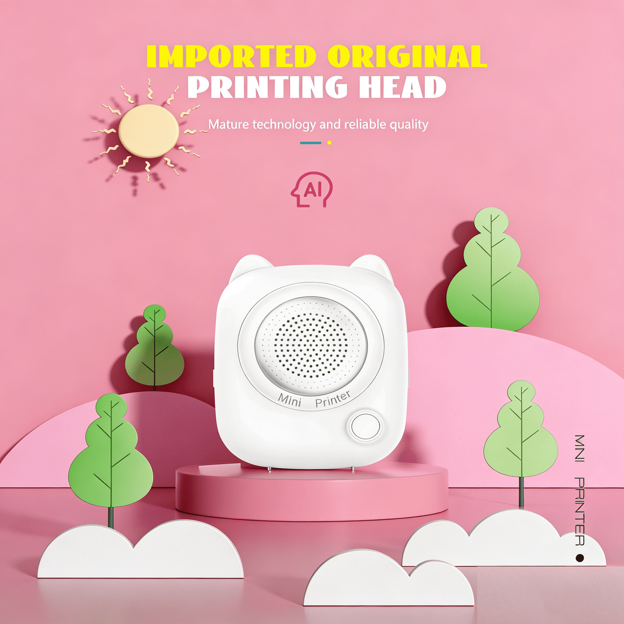 Portable Printer, AI Mini Pocket Wireless Bluetooth Thermal Printers with 11 Rolls Printing Paper for Android iOS Smartphone, BT Inkless Printing Gift for Label Receipt Photo Notes Study Home Office