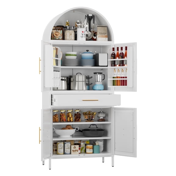 etal Arched Kithchen AOBABO Pantry Cabinet with Adjustable Shelves and Drawer,Farmhouse Pantry Cabinet with 2 Doors for Kitchen