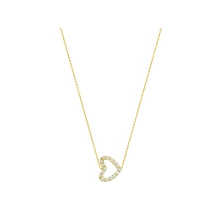 - 14k Yellow Gold Mini Sideways Heart Necklace with Cubic Zirconia East2West