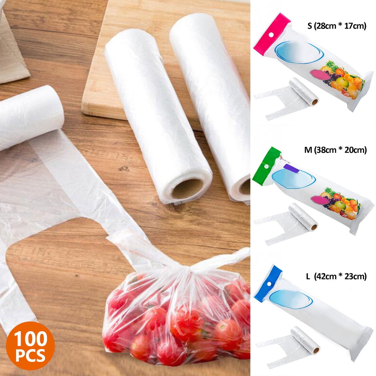 HOTBEST 100pcs Roll Plastic Carrier Bags Vest Fresh-keeping Plastic Bags  with Handle Disposable Food Storage Bags Kitchen Accessories for Kitchen  Meat Vegetable Protector 
