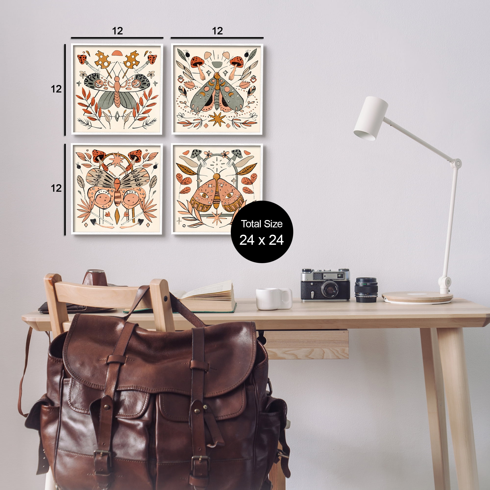 Stupell Industries Cottage Moths & Mushrooms Animals & Insects Painting White Framed Art Print Wall Art, 12 x 12, Set of 4