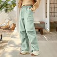 thumbnail image 2 of Women's Water Resistant Hiking Pants, Fleece Lined Cargo Pants for Women, High Waisted Baggy Parachute Trousers, Wide Leg Climbing Pants with Multi Pockets for Winter Outdoor and Street Light Green, 2 of 4