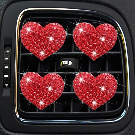 4 Packs Bling Bling Car Fragrance Crystal Heart Car Diffuser Air Freshener with Vent Clip Red