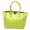 thumbnail image 1 of Pre-Owned Valentino Garavani Medium Rockstud Double Handle Tote Bag in Neon Yellow Leather, 1 of 2