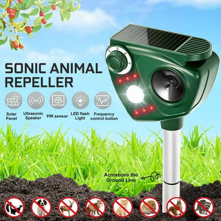 Solar Battery Powered Ultrasonic Oudoor Pest and Animal Repeller, Waterproof Pest and Animal Control Motion Detection Rodent, Raccoon, Deer, Birds, Cats Repellent
