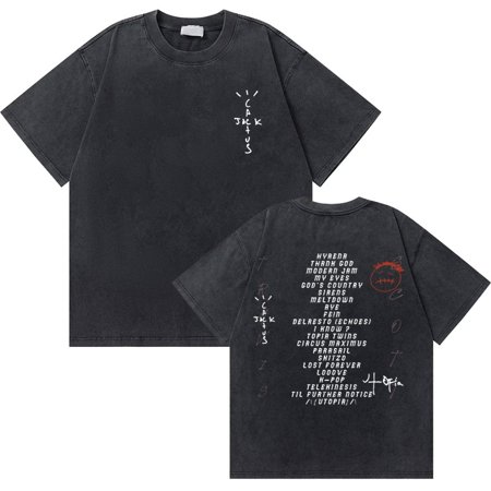 Vintage Washed Old Cactus Jack Utopia Graphic T-shirt Men Hip Hop Rap Oversized Tshirt Men's Cotton Tees Male Fashion Streetwear