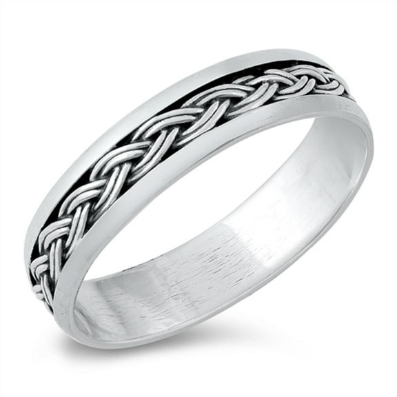 Sterling Silver Braided Raised Edge Ring Size 6