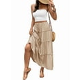 thumbnail image 2 of Women'S Summer Boho Maxi Skirt Flowy Ruffle A-Line Elastic High Waist Pleated Tiered Beach Long Skirts Khaki M, 2 of 9