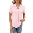 thumbnail image 5 of CALAFEBILA Women T Shirt Brethable Womens Blouses,Womens Fashion Solid Color Blouse Summer Short Sleeve V Neck Women's Tops, 5 of 5
