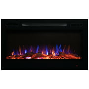 EdenBrach 36” Black Wall Mounted or Built In Recessed Electric Fireplace w/ Log Flame Effect