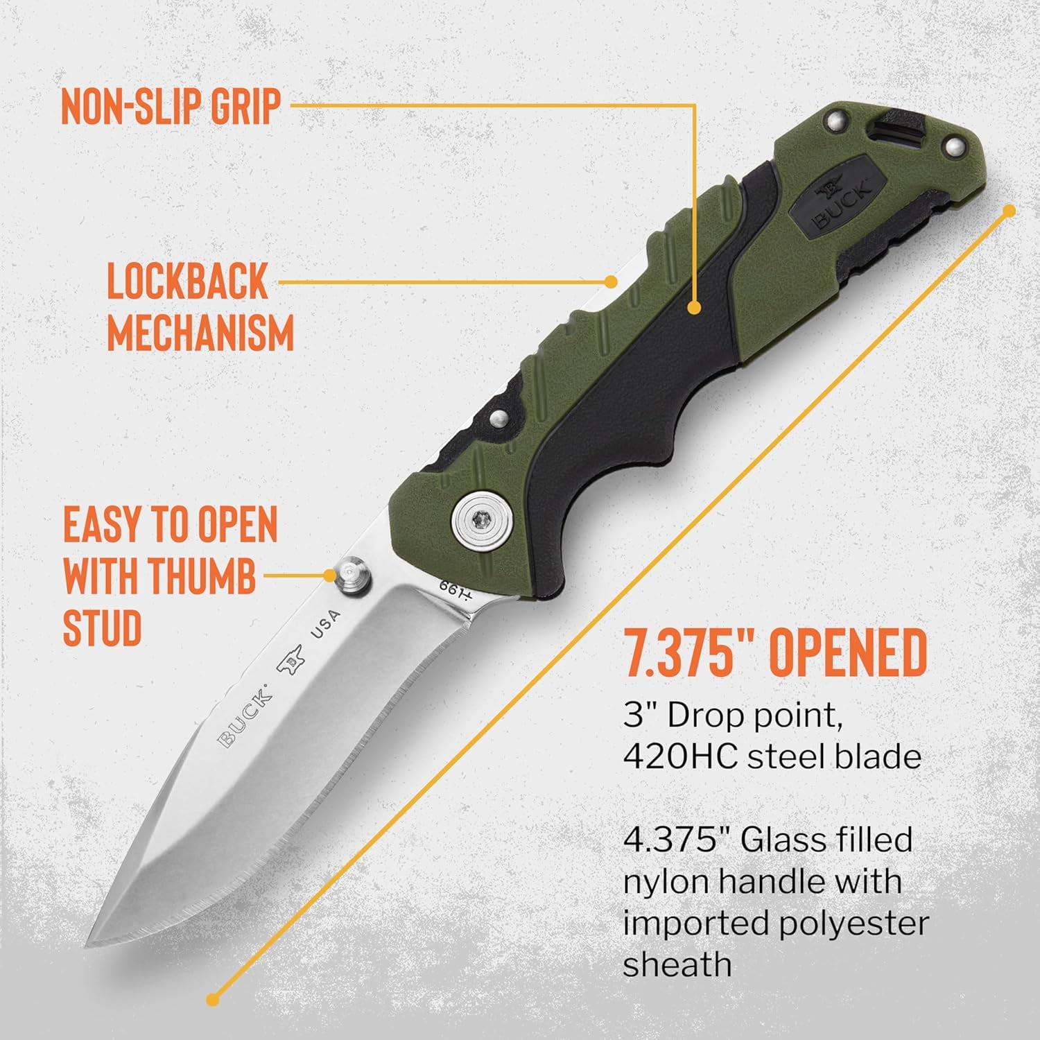 Buck Knives Small Pocket Folding Pursuit Black/Green 420 HC