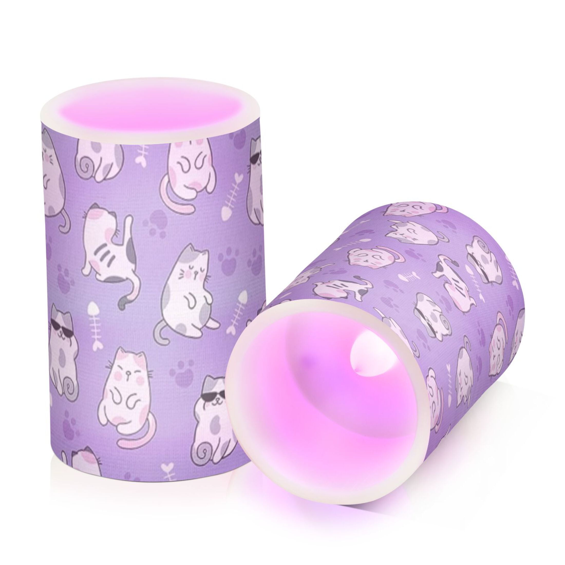 Cat Flickering Flameless Candles Battery Operated with Remote Timer LED Pillar Candles Set of 2