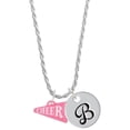 thumbnail image 1 of Delight Jewelry Acrylic 3/4" Pink Cheer Megaphone Silvertone Script Initial Disc - B - Charm Necklace, 20"+3", 1 of 4