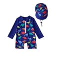 thumbnail image 2 of Cowsor Baby Boys One Piece Swimsuit Cute Print Half Placket Design with Swim Cap Quick Dry UV Protection Swimwear for Summer Beach Pool Fun, 2 of 7