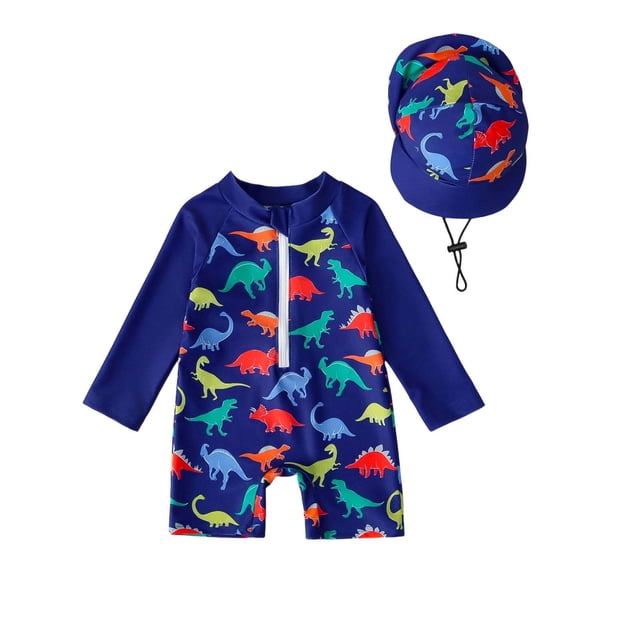Odeerbi Traje de Baño de Una Sola Pieza Para Niños de Manga Larga 6M-4Y Con Gorra de Baño Impresión Linda Upf 50 + Protección Solar Traje de Baño En Seco Rápido