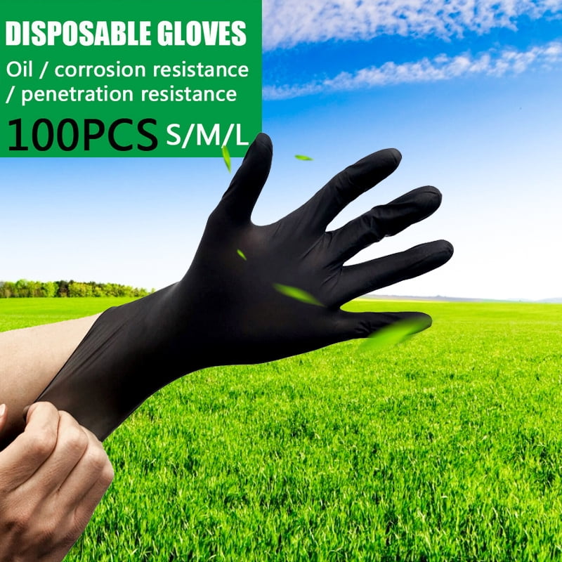 100 PCs PVC Black Disposable Nitrile Latex Gloves 3 Sizes Lab