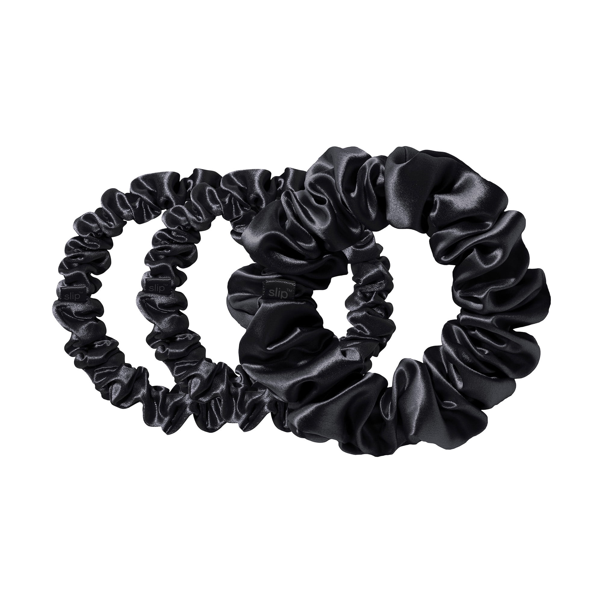 slip pure silk back to basics assorted scrunchies - black